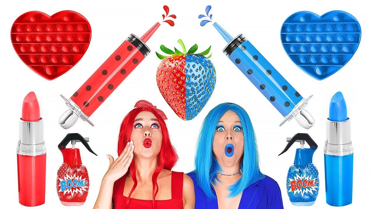 DESAFIO ALIMENTAR: AZUL X VERMELHO || Alimento de Uma Só Cor por 24h! Mukbang, por 123 GO! FOOD