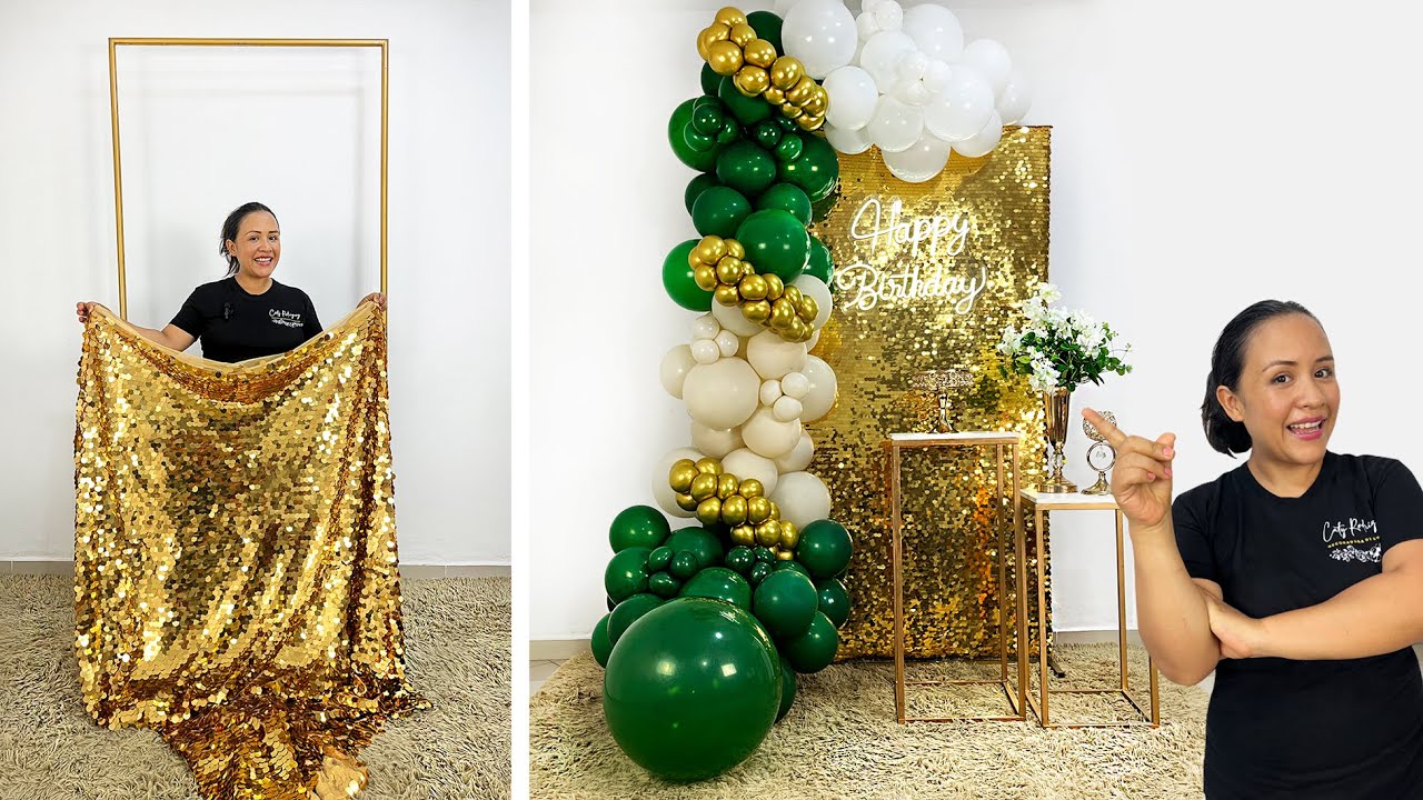 Como hacer un Arco de Globos e instalarlo sobre Tela Shimmer 🎉Decoración para Cumpleaños💛
