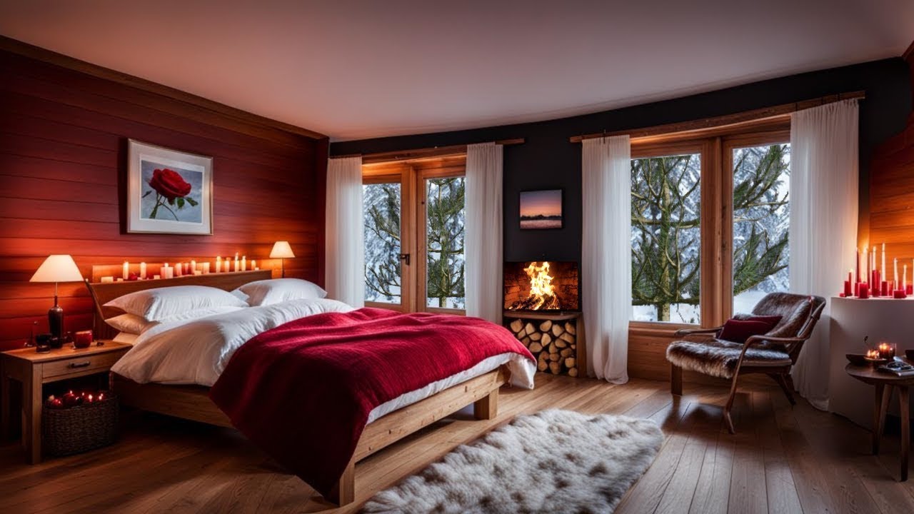 Sleep sound in this romantic cabin in the woods, snowing outside, fireplace #Nature #NatureSounds