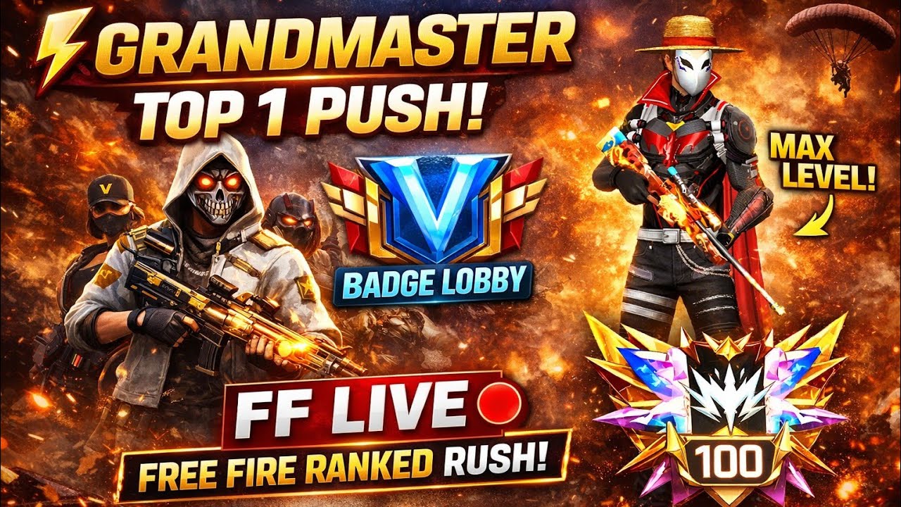 ⚡ GRANDMASTER TOP 1 PUSH! V Badge Lobby 💎 FF LIVE 🔴 Free Fire LIVE!#ff​ #freefire​ #shorts​ #vrial