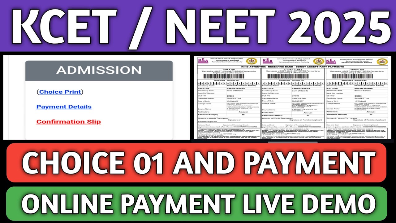 HOW PAYMENT ONLINE AND BANK KCET/NEET ADMISSION 2025|KCET AND NEET CHOICE ENTRY AND PAYMENT 2025|KEA