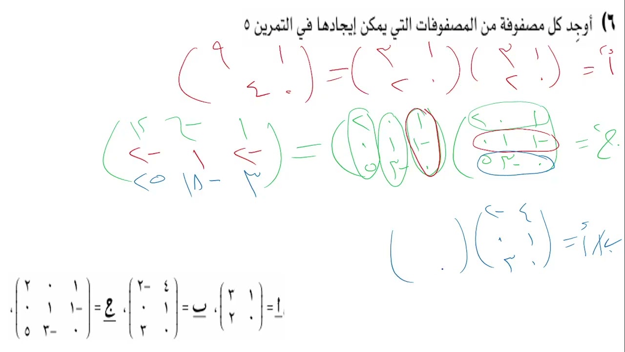 رياضيات 11 تقدمى ف1 المصفوفات كتاب النشاط تمارين ( 6 -1) من 5 الى 9