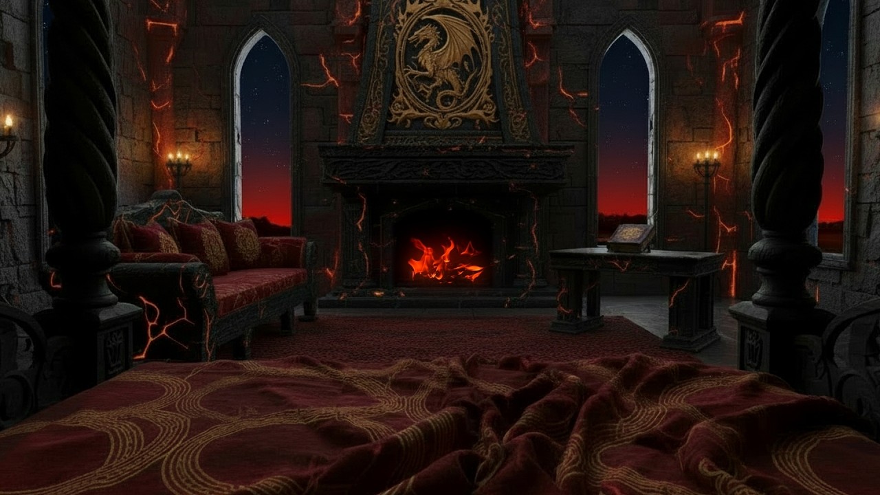 Fire Castle Ambience 🏰🔥 | Fireplace Sounds for Sleep (1 Hour)