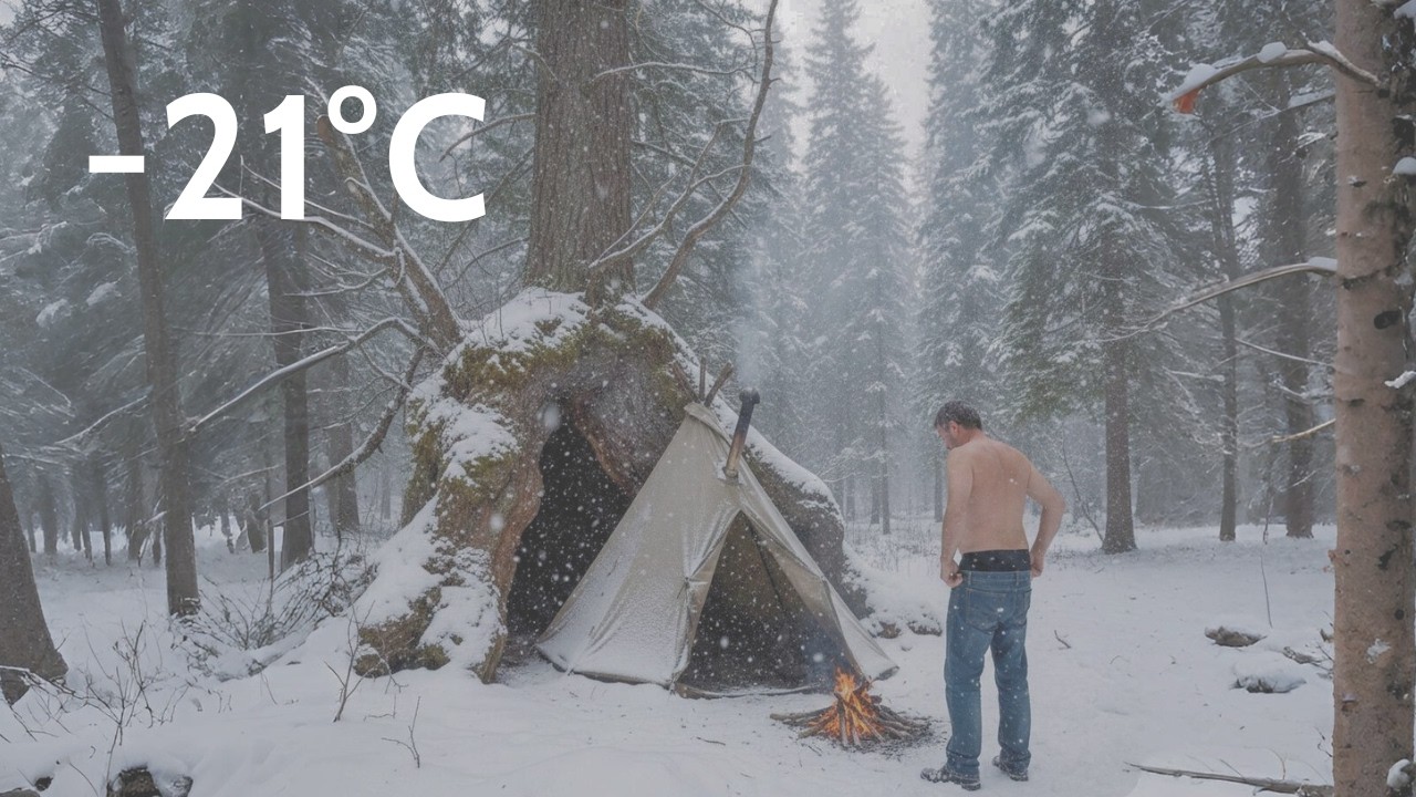 Surviving a –21°C Snowstorm Alone: Only a Tarp and Fire | Natural Survival