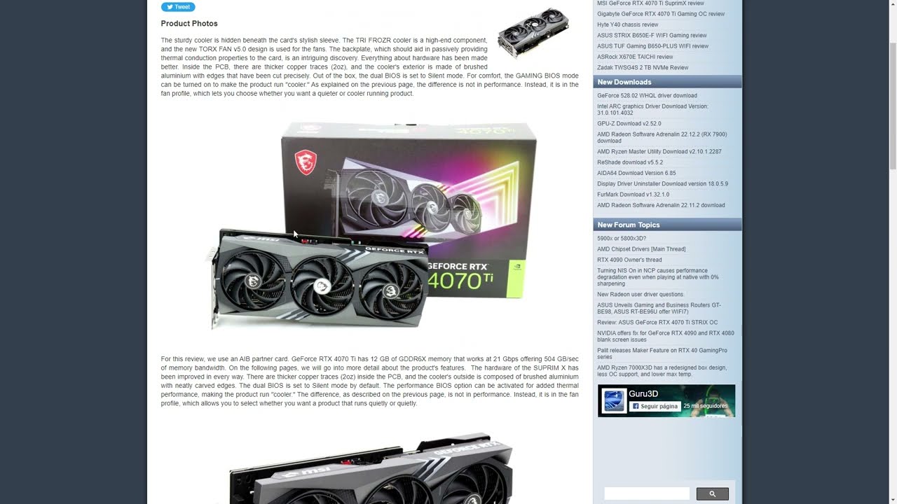 RTX 4070 ti MSI X trio review guru3d comentado