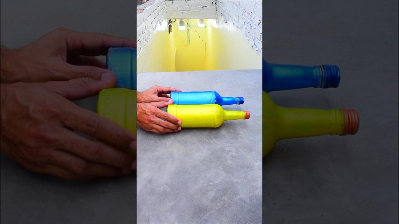 Yellow VS Blue Breaking glass bottle ⚠️🔥 Crushing Crunchy & Soft Things #shorts #asmr #satisfying