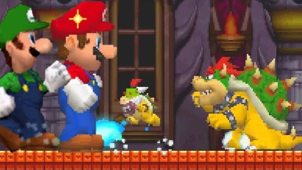 New Super Mario Bros DS - Mega Mushroom Mario vs All Bosses