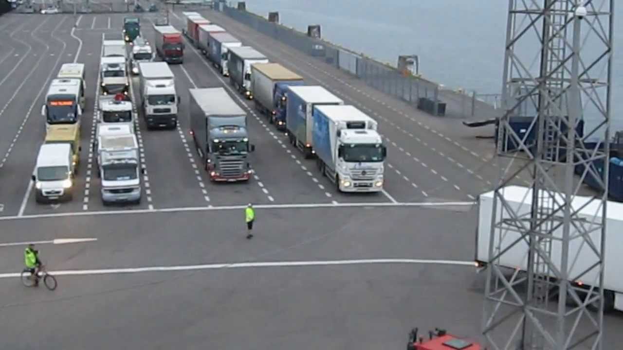 Trucks boarding M/S Viking XPRS and leaving Helsinki