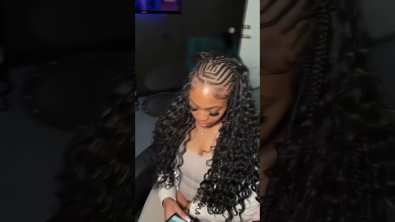 Half Fulani braids Half deep wave sew-in hairstyles 