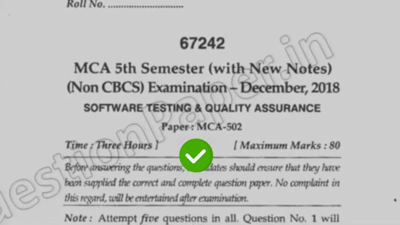Mdu MCA 5th Sem Software Testing & Quality Assurance Question Paper [Non CBCS]  #MduQuestionPaper