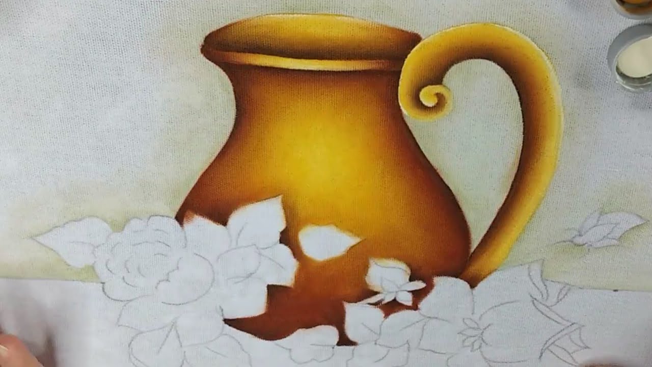 Técnica para pintar vaso em tecido - video aula parte 1