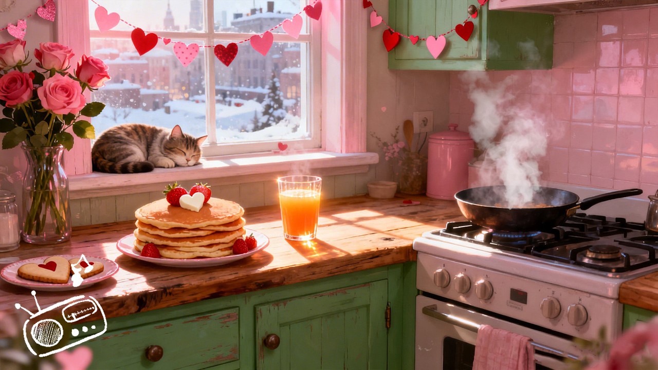 Romantic 1940s Valentine Evening 💖 Vintage Jazz Playing in a Cozy Kitchen for Relax