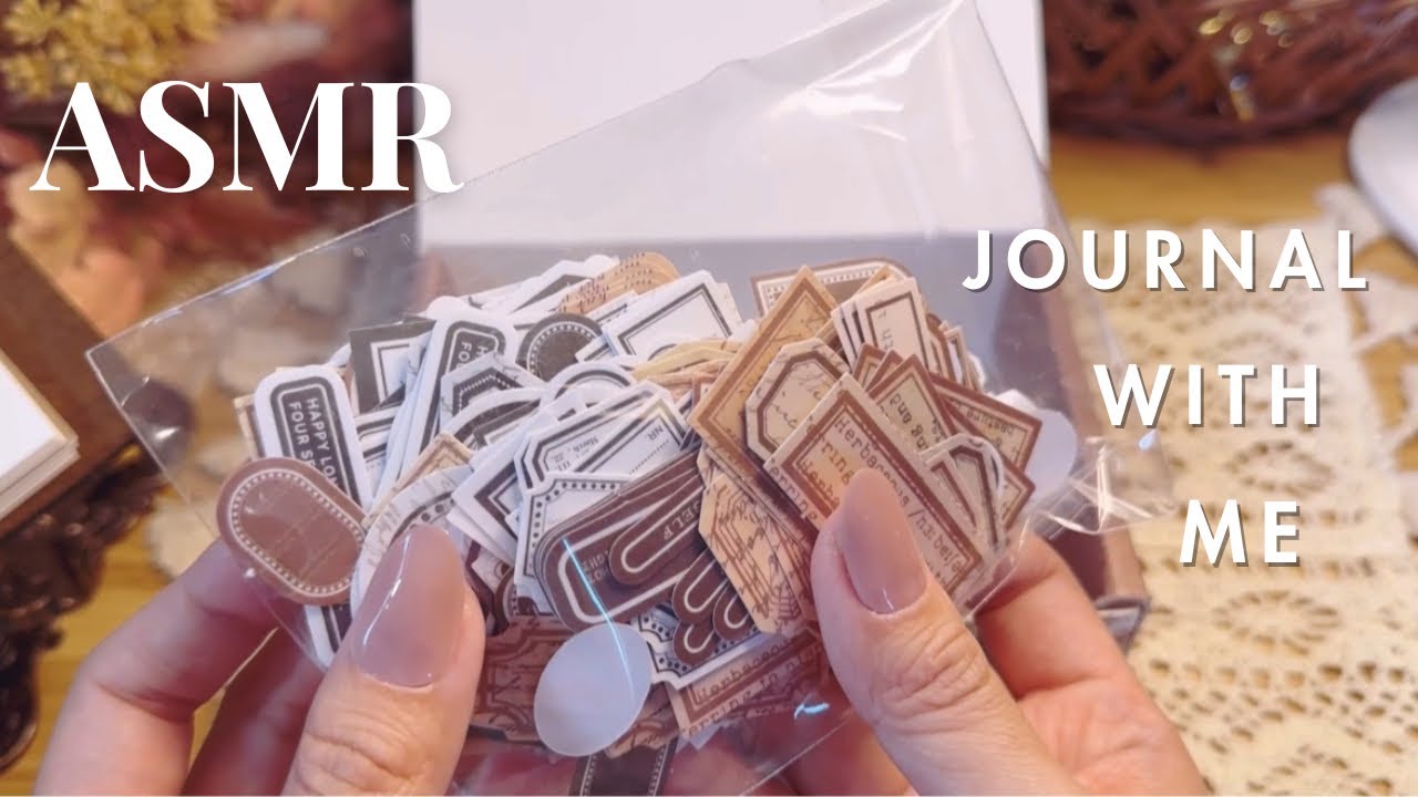 【ASMR】大量ラベルステッカーとスタンプでコラージュ🏷🌸°・*Scrapbooking Journaling Relaxing sounds