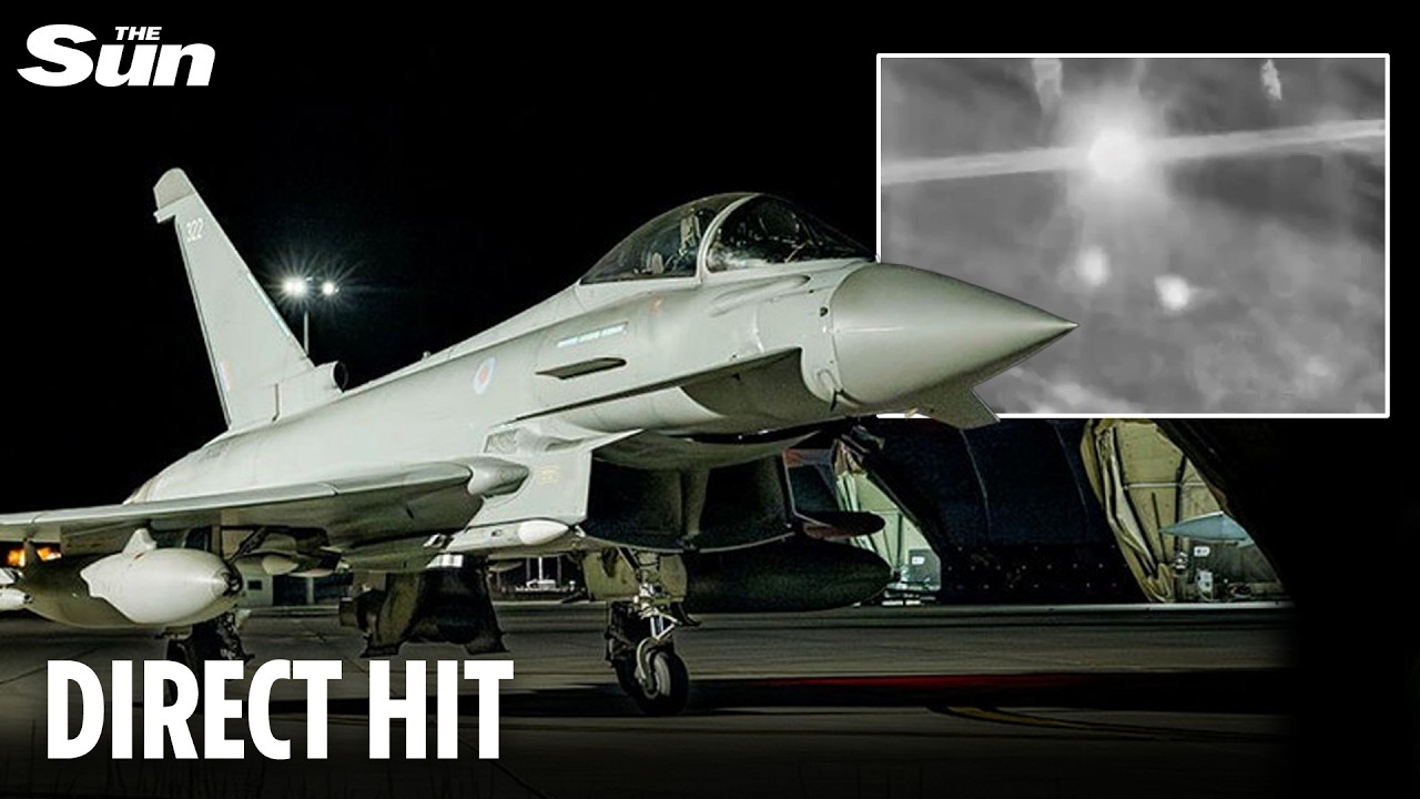 Moment RAF Typhoon fighter jet obliterates suspected Iranian drone