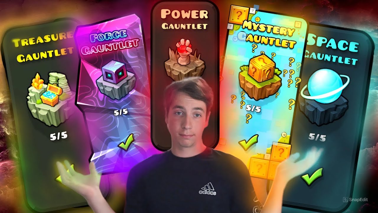 5 НОВЫХ ГАУНТЛЕТОВ... 🚀Space 💪Power 🔍Mystery 💥Force 💎Treasure ► Geometry Dash