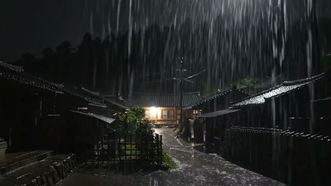 Torrential Rain on an Old Village Cottage – Deep Sleep Rain Sounds at Night