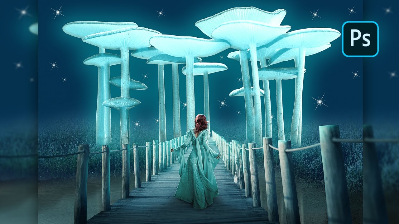 Fantasy glow effect big mushroom - Photo manipulation photoshop tutorial ( FREE PSD )
