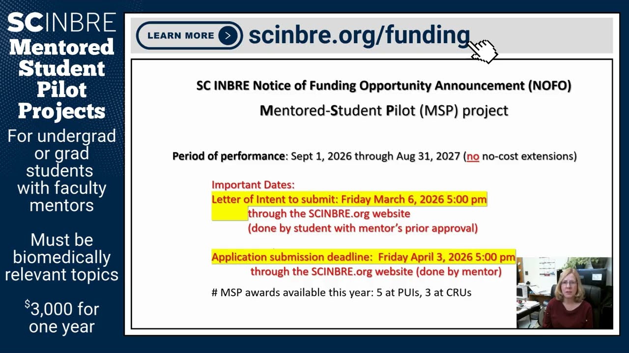 SC INBRE: Mentored Student Pilot (MSP) projects overview video