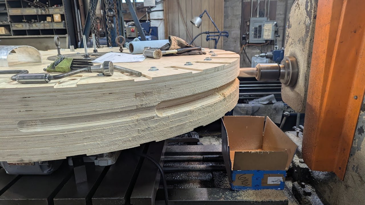 Machining project on a plywood disc on the boring Mill!