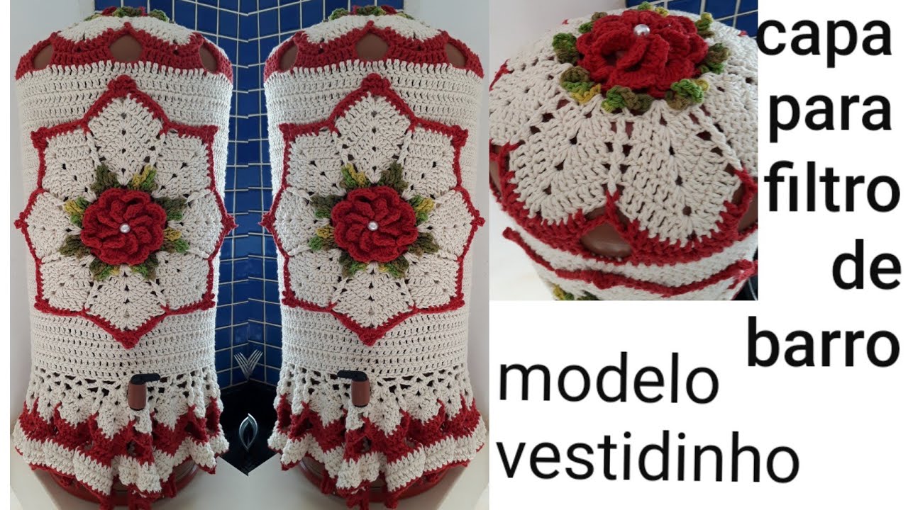 capa de crochê para filtro de barro/modelo vestidinho(Parte 2,final)