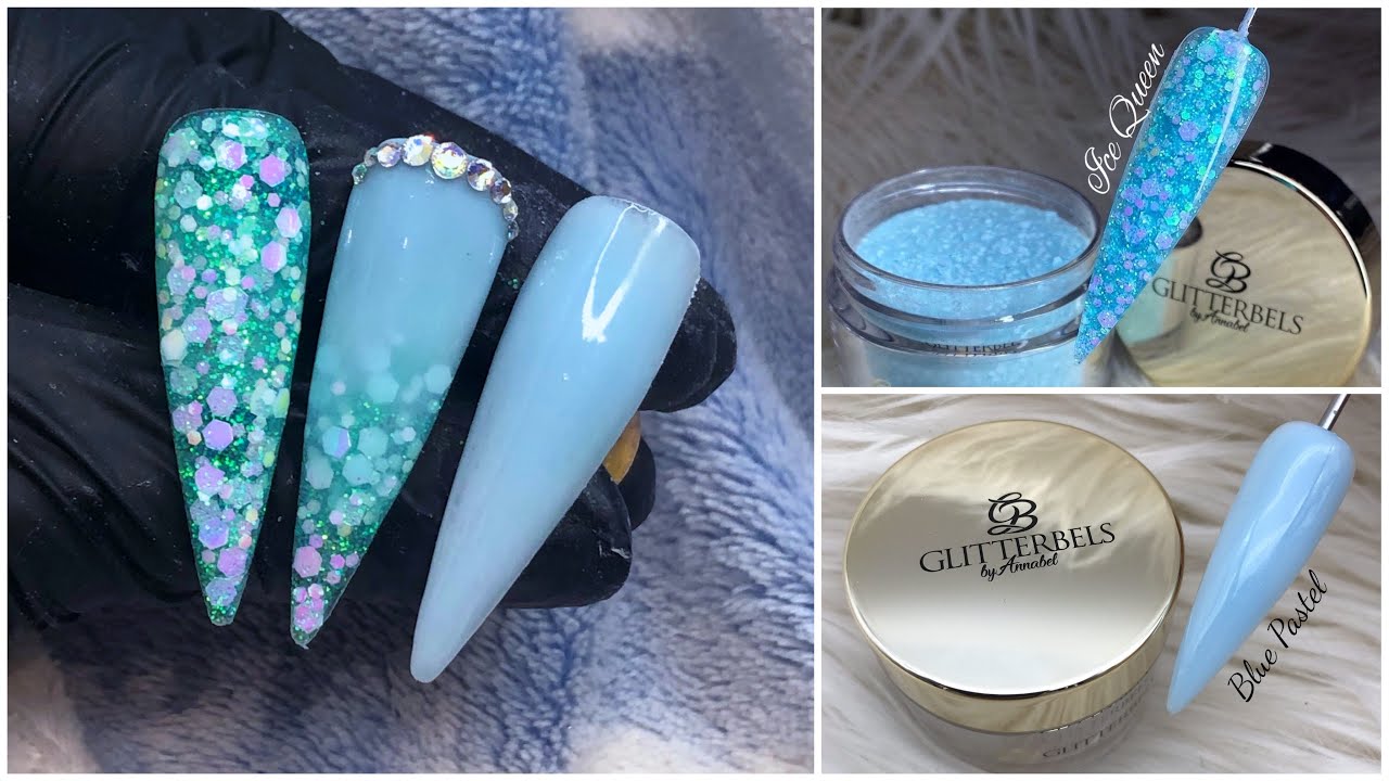 BLUE GLITTER ACRYLIC OMBRE NAILS| GLITTERBELS ACRYLIC SWATCHES| TUTORIAL|  ACRYLIC NAILS|GLAMIFYBABE