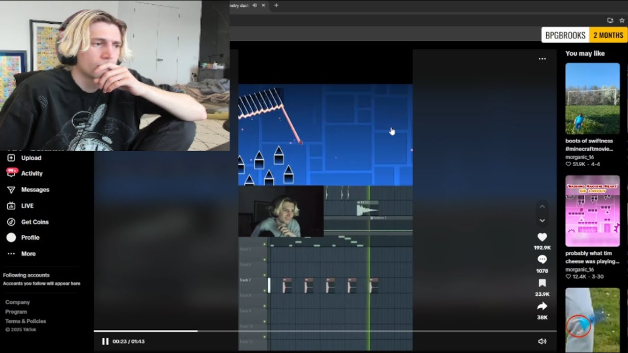 xQc Reacts to his beats being in geometry dash