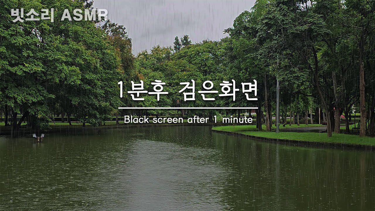 불면증 완화를 위한 호수공원의 부드러운 빗소리 ASMR - 1분후 검은화면, 블랙스크린