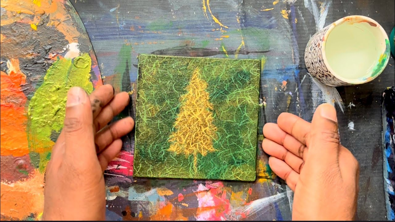 Christmas special Modern Abstract mini canvas painting of Christmas Tree | Abstract Painting Art