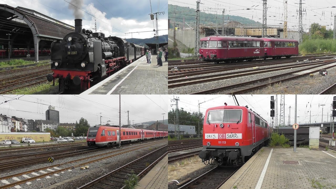 Bahnverkehr in Hagen Hbf mit 38 2267, VT98, Br111, ICE 2, Intercity, Regionalexpress & S-Bahn