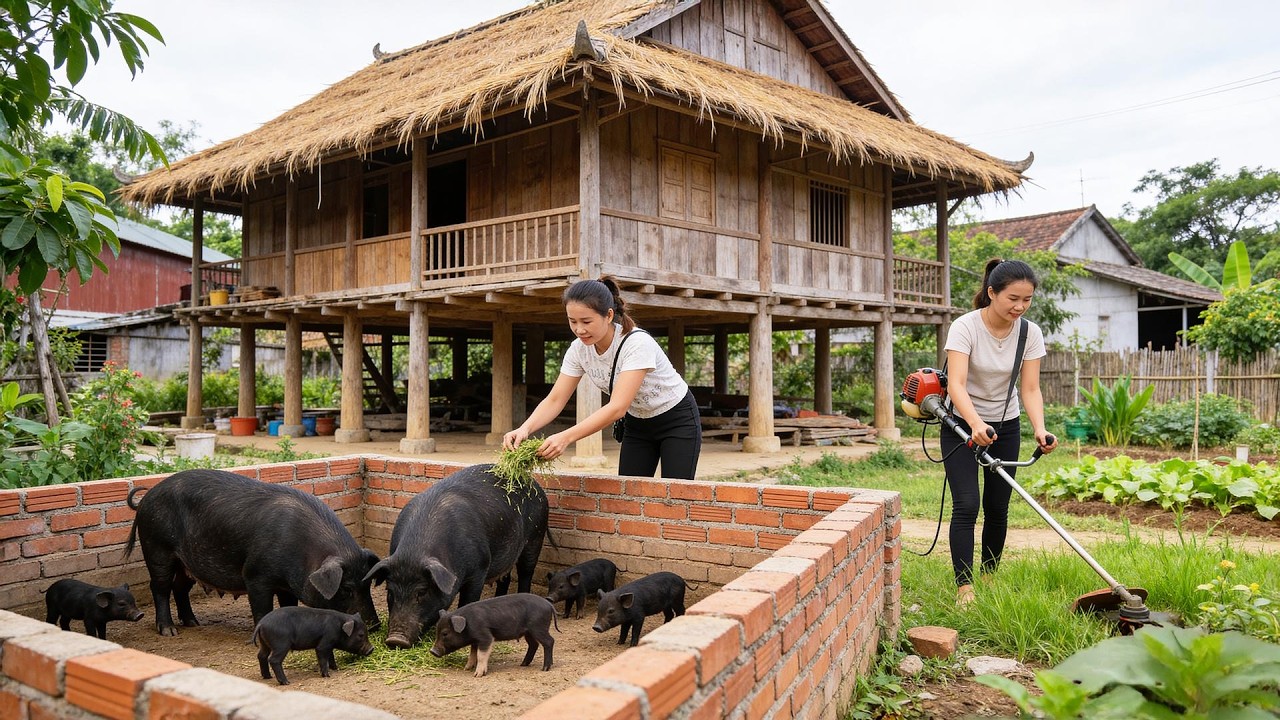 Timelapse - Building New Pig Barn for Newborn Piglets | Rural Village Farm Life