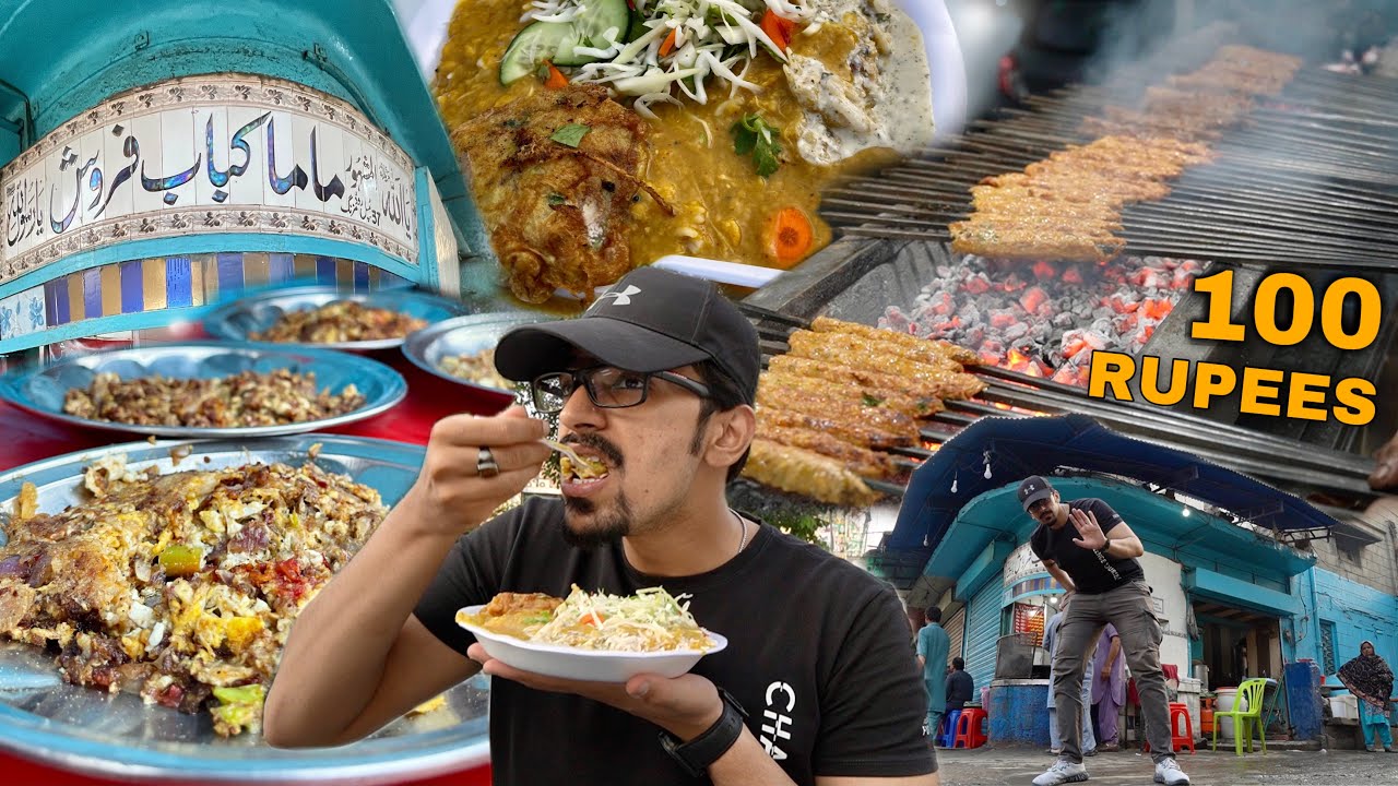 UNDER 100 Rupees STREET FOOD IN LAHORE - MaMa Kebab, Pathory, Al Miraj Mall Road, Pakistan