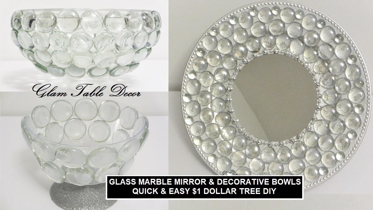Glass Gem Mirror & Decorative Pedestal Bowls | Dollar Tree DIY Charger Plates |  Glam Home Decor