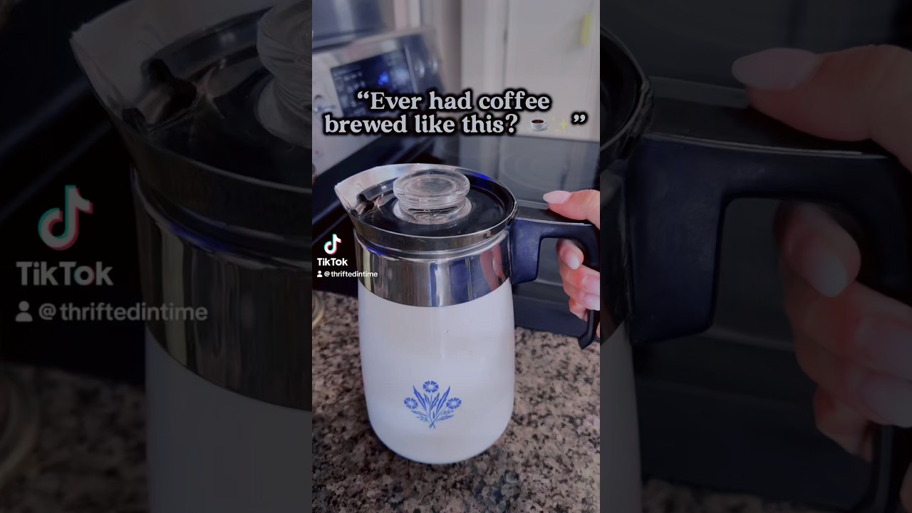 &ldquo;Brewing coffee the vintage way this Corning Ware Cornflower Blue percolator.