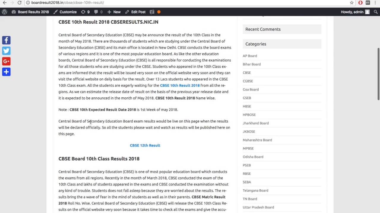 CBSE 10th Result 2018 Expected Date May