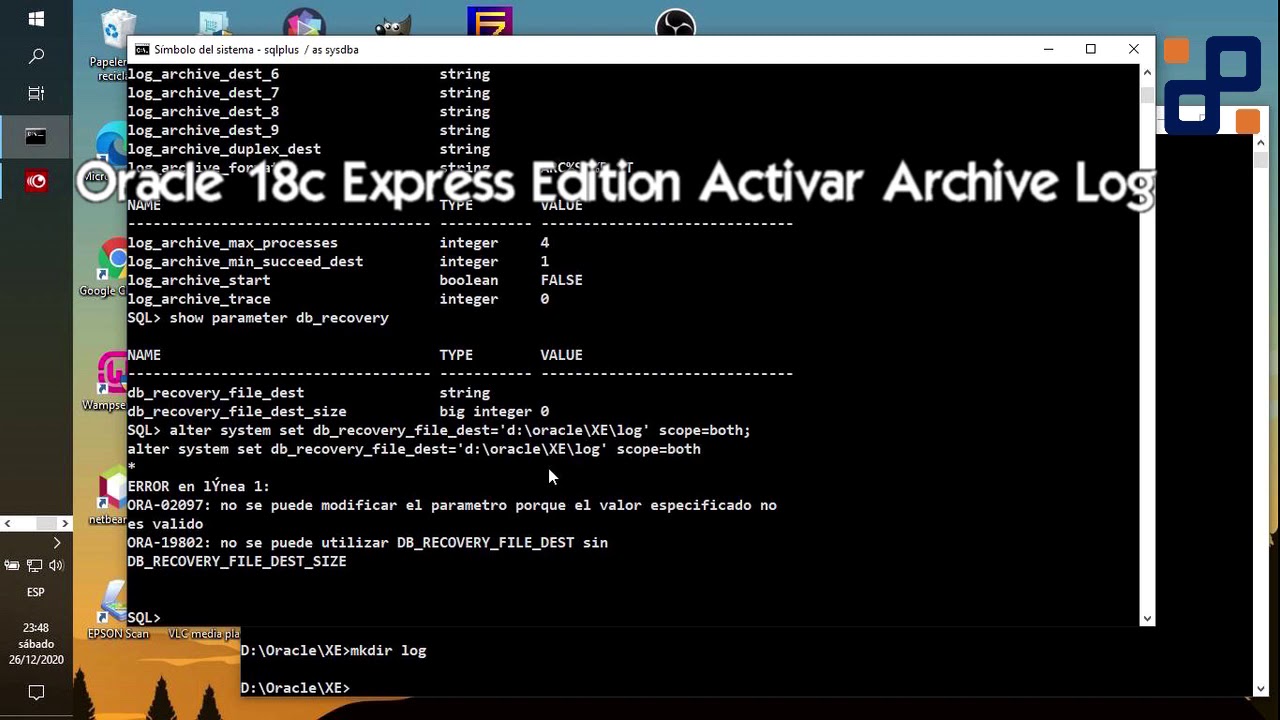 Activar Archive Log en Oracle 18c Express Edition