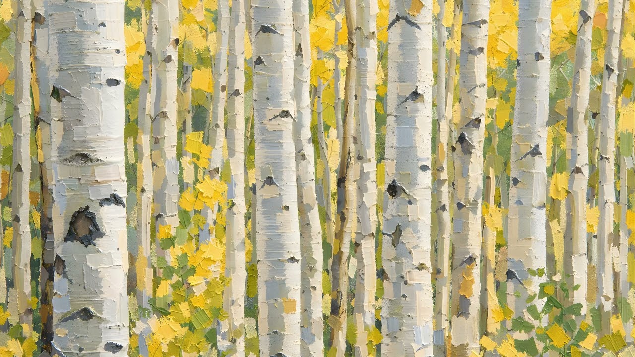 Luxury Abstract Forest Art │ Hand-Painted Oil Style Birch Trees │ Ambient Art TV 4K