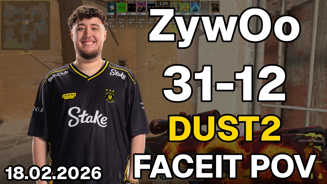 ZywOo (31-12, 2.58 K/D) Dust2 | FACEIT POV DEMO CS2 | Feb 18, 2026 00:45 UTC