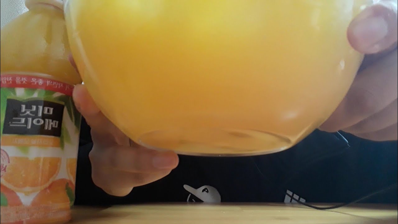얼음가득 사발에 상큼한 오렌지주스 음료수 먹방 ice orange juice drink mukbang no talking