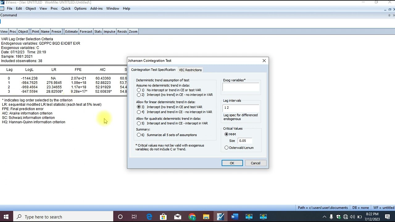 NORMALIZED COINTEGRATING COEFFICIENTS -LONG RUN RESULT