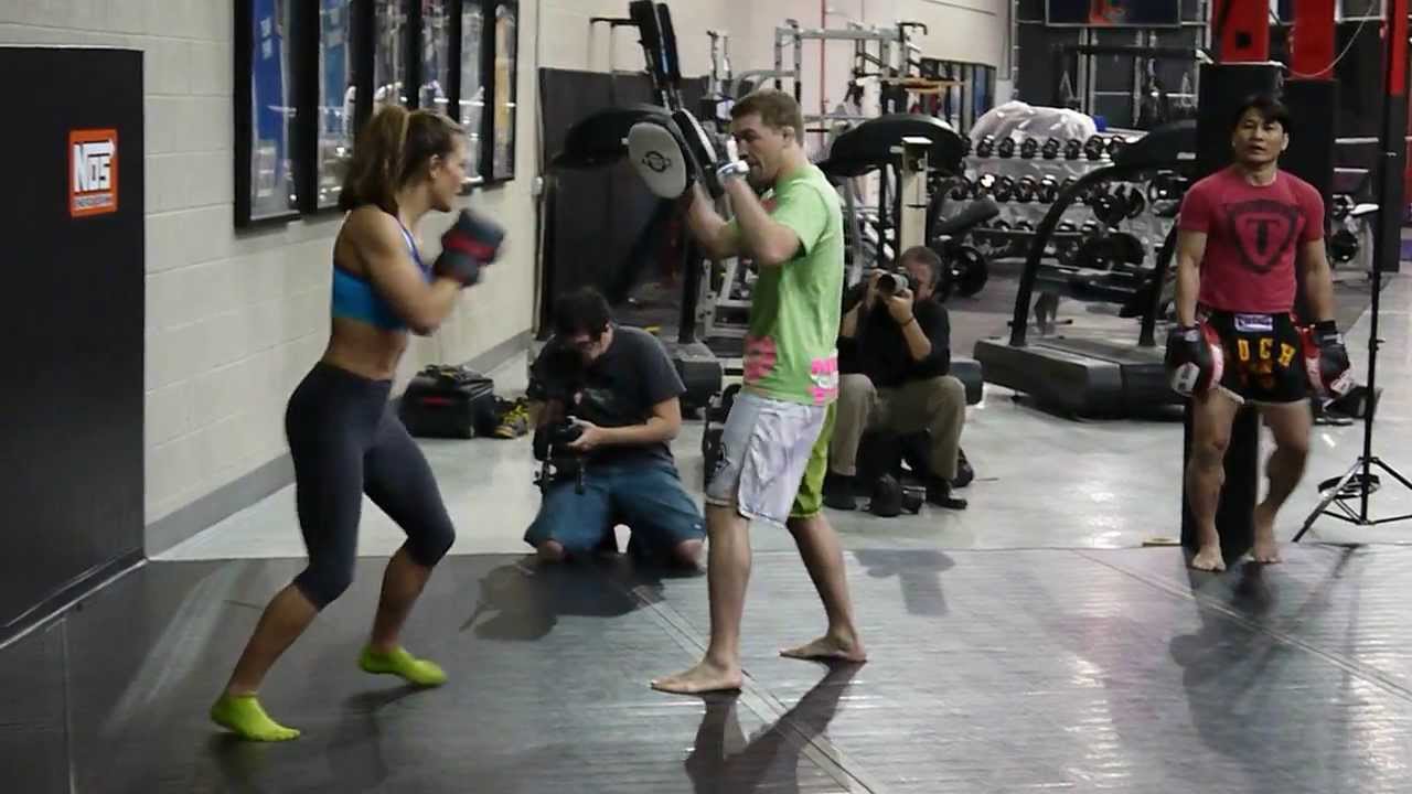 Miesha Tate padwork in preparation for Cat Zingano