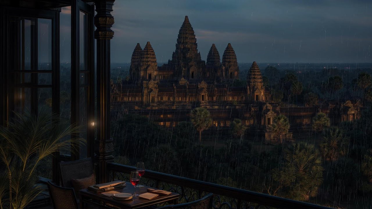 2 Hours Relaxing Rain Sound From Angkor Wat Cambodia 4K #asmr #rainsounds