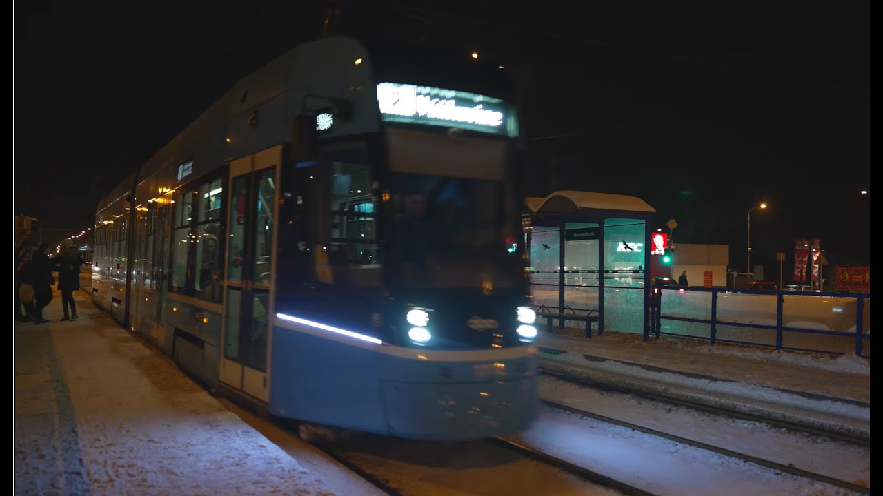 Czech Republic, Ostrava, tram 2 night ride from Třebovice OC. to Horymírova