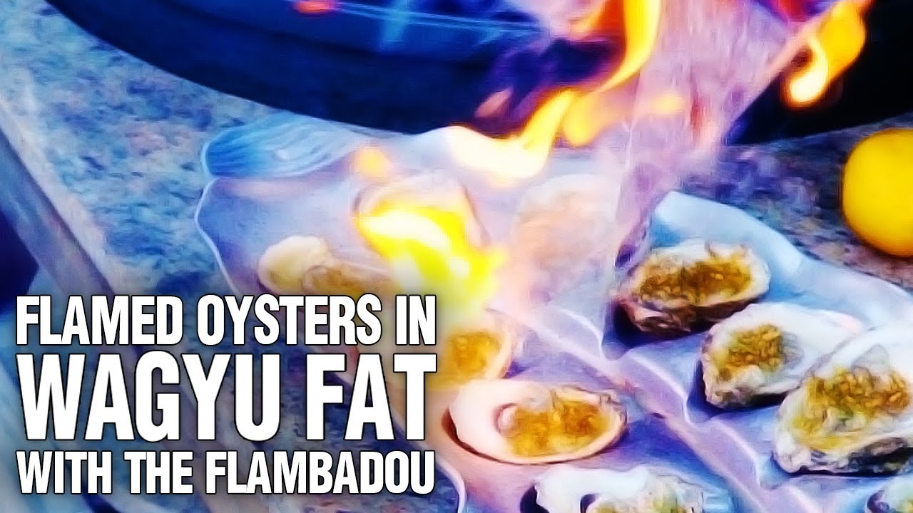 Oysters FLAMED in WAGYU Fat Using the Flambadou!