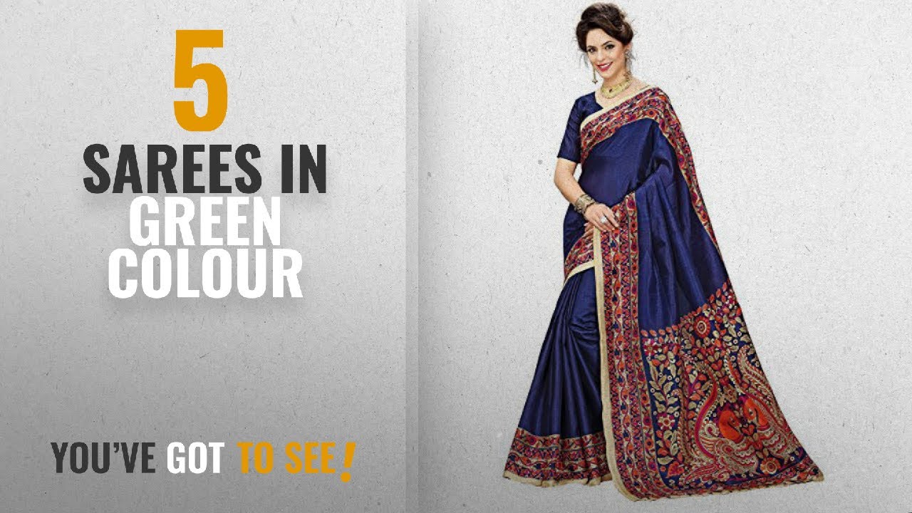 Top 10 Sarees In Green Colour [2018]: Indian Beauty Women's Kalamkari Khadi Silk Saree With Blouse
