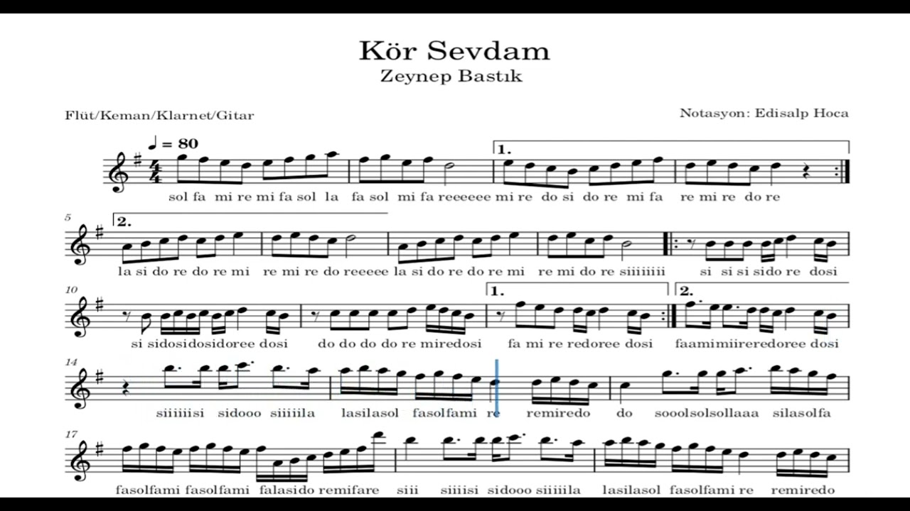 Kör Sevdam - Zeynep Bastık - Flüt/Keman/Klarnet/Gitar