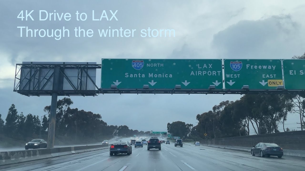 4K Highway Drive to LAX Airport | Into the Winter Storm | I-405N. Relaxing ASMR drive.