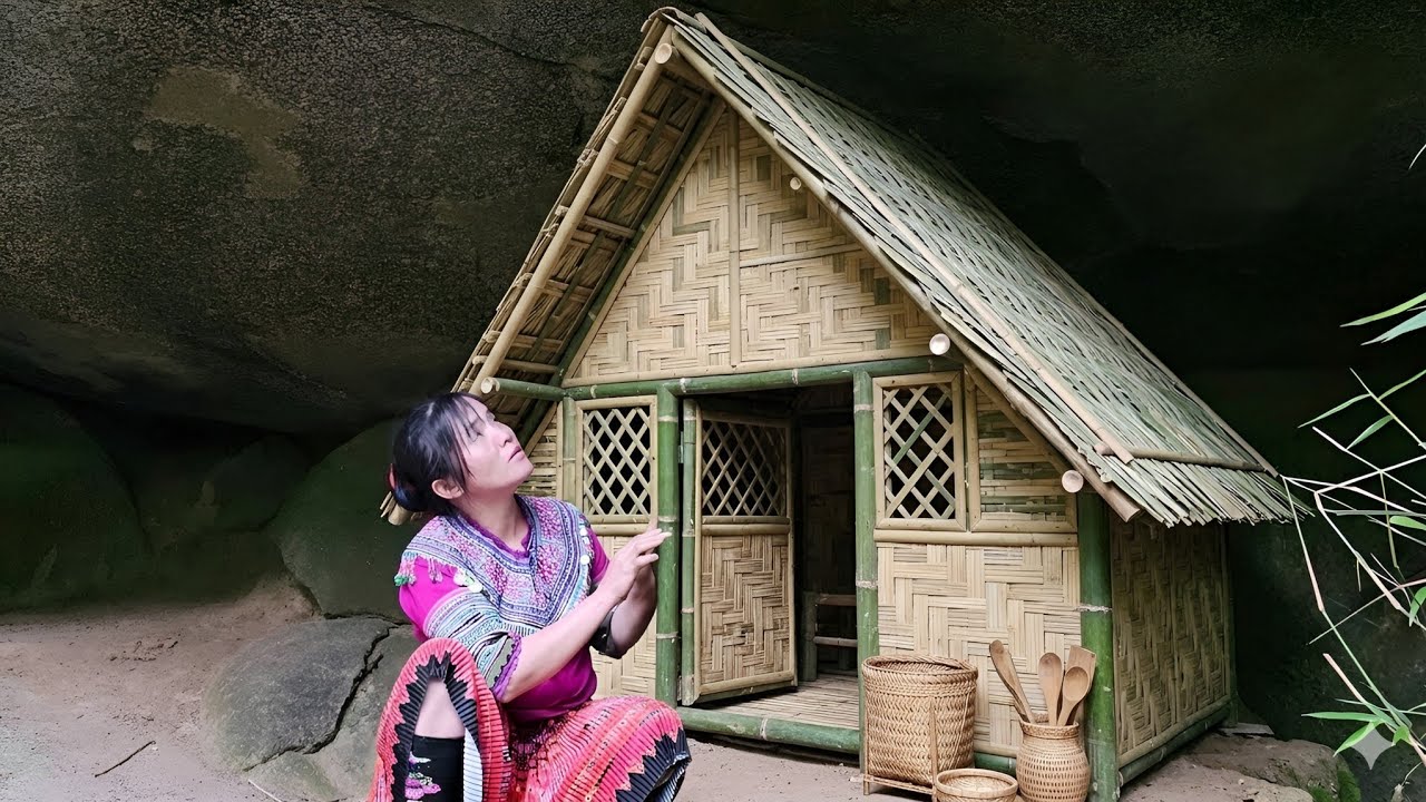 Lisa Hmong's solo survival journey: Building a bamboo hut in a cave.