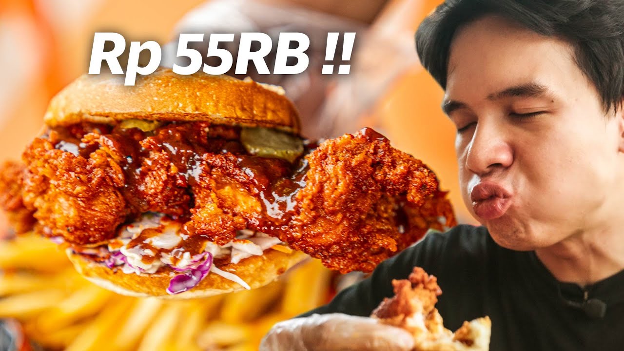 BURGER PEDAS HARGA 55RB! AYAMNYA GEDE BANGET SAMPE OFFSIDE !