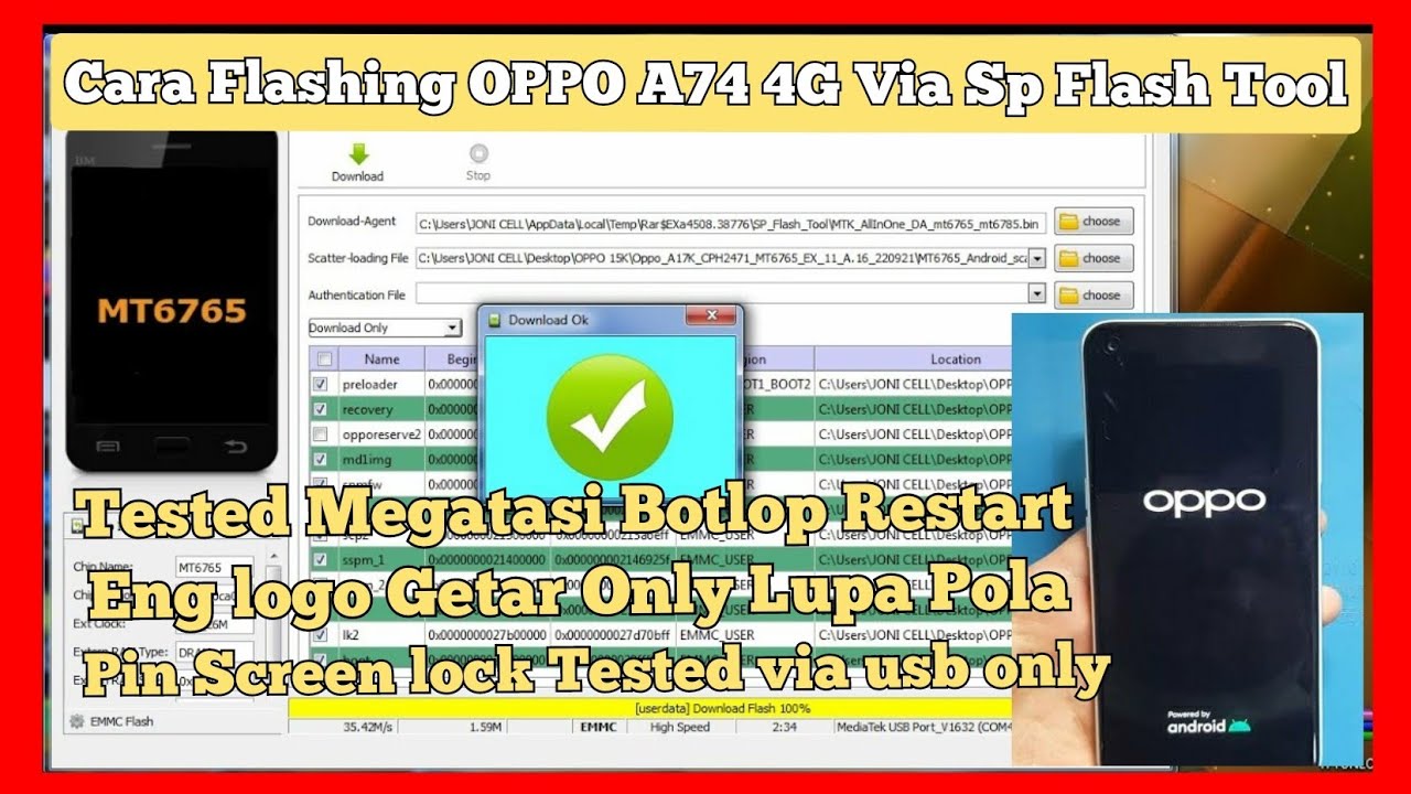 Cara Flash Firmware OPPO A74 Restart  || How To Flash OPPO A74 4G via Tool Free Tested