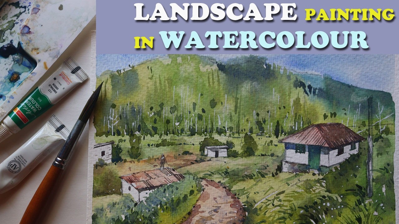 Painting Lush Green Landscape with Watercolour | Easy Scenery Painting